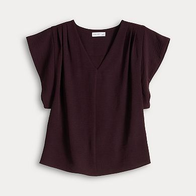 Women's Nine West Textured V-Neck Short Sleeve Top