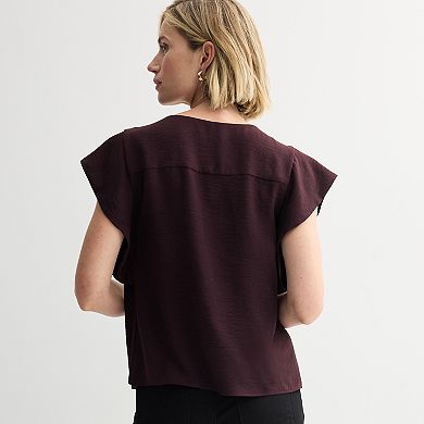 Women's Nine West Textured V-Neck Short Sleeve Top