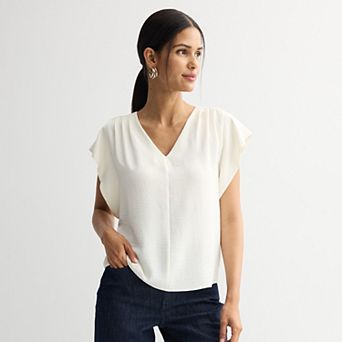 Women's Nine West Textured V-Neck Short Sleeve Top