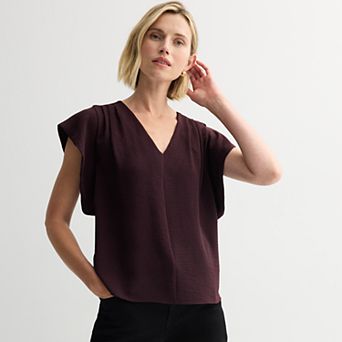 Women's Nine West Textured V-Neck Short Sleeve Top