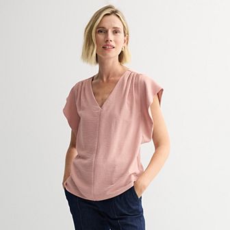 Women's Nine West Textured V-Neck Short Sleeve Top
