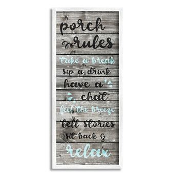 Stupell Home Decor Porch Rules Rustic Blue Sit Back and Relax Framed Wall Art