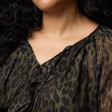 Plus Size Simply Vera Vera Wang Ruffled Long Sleeve Blouse