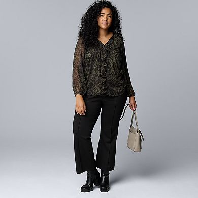 Plus Size Simply Vera Vera Wang Ruffled Long Sleeve Blouse