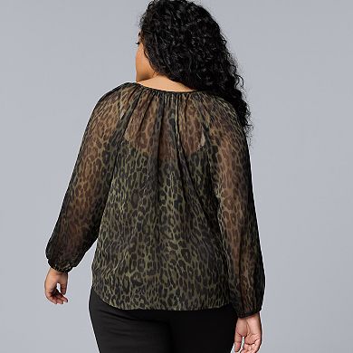 Plus Size Simply Vera Vera Wang Ruffled Long Sleeve Blouse