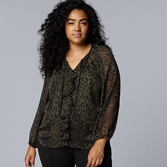 Plus Size Simply Vera Vera Wang Ruffled Long Sleeve Blouse