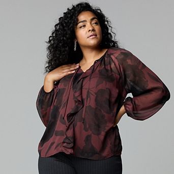 Plus Size Simply Vera Vera Wang Ruffled Long Sleeve Blouse