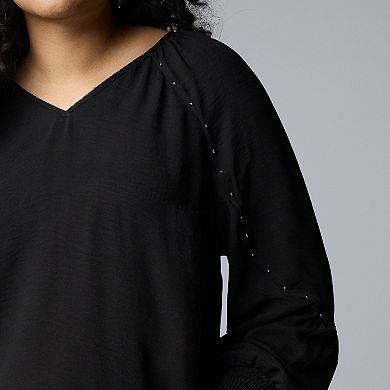 Plus Size Simply Vera Vera Wang Studded Long Sleeve Blouse