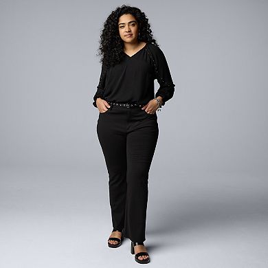 Plus Size Simply Vera Vera Wang Studded Long Sleeve Blouse