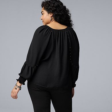 Plus Size Simply Vera Vera Wang Studded Long Sleeve Blouse