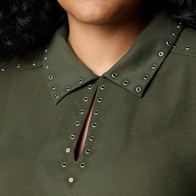 Plus Size Simply Vera Vera Wang Long Sleeve Rivet Popover