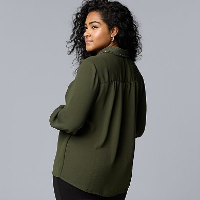 Plus Size Simply Vera Vera Wang Long Sleeve Rivet Popover