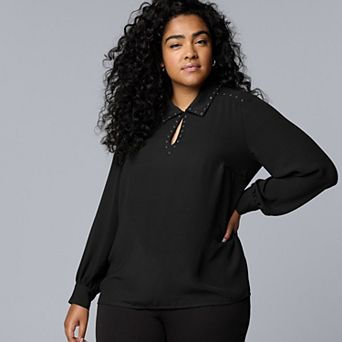 Plus Size Simply Vera Vera Wang Long Sleeve Rivet Popover