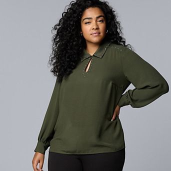 Plus Size Simply Vera Vera Wang Long Sleeve Rivet Popover