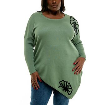 Plus Size Nina Leonard Oversized Floral Pattern Sweater