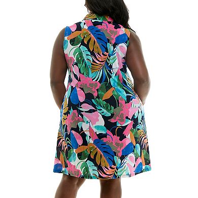 Plus Size Nina Leonard Button Front Pocket Dress