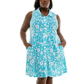 Plus Size Nina Leonard Button Front Pocket Dress