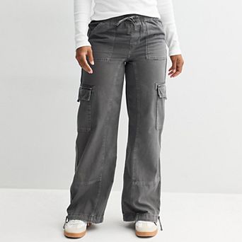 Juniors' SO® High Rise Satin Trim Baggy Cargo Pants