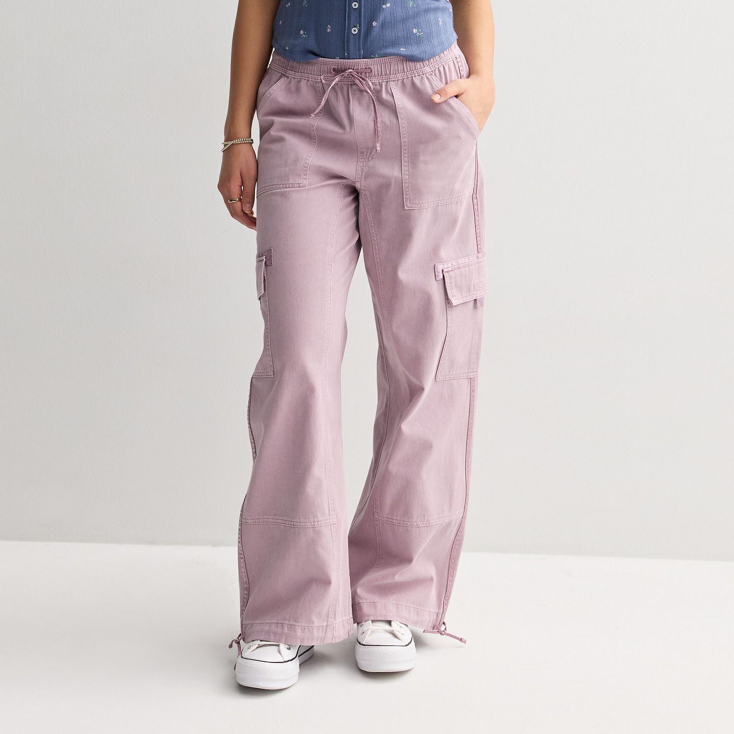 Juniors' SO® High Rise Satin Trim Baggy Cargo Pants
