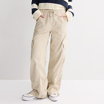 Juniors' SO® High Rise Satin Trim Baggy Cargo Pants