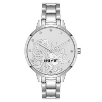 Nine West Women's Flower Dial Polished Crystal Accent Watch