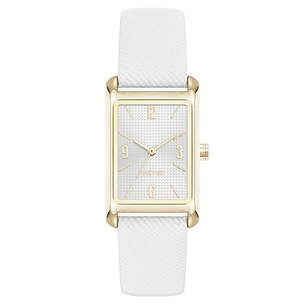 Nine West Women's Strap Tank Watch - Gold White