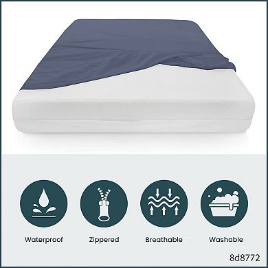 Continental Sleep, Zippered Mattress Protector Cover, Waterproof, Fits Mattress up to 7", Blue