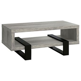 Modern Driftwood Open Shelf Coffee Table, Gray and Black