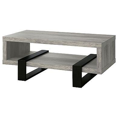 Modern Driftwood Open Shelf Coffee Table, Gray and Black