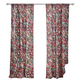 Burges 84 Inch Window Panel Curtain, Red and Pink Reed Print, Rod Pockets