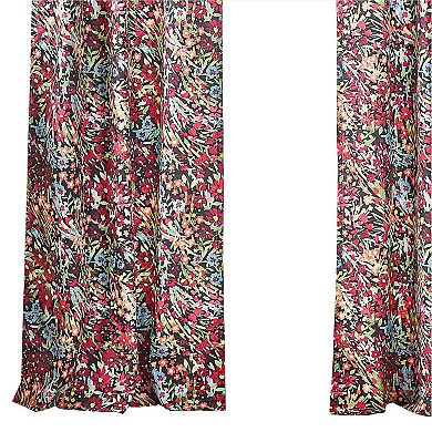 Burges 84 Inch Window Panel Curtain, Red and Pink Reed Print, Rod Pockets