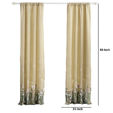 84 Inch Window Curtains, Beige Microfiber Fabric, Wildflower Print Design