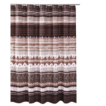 Roca 72 Inch Shower Curtain, Coffee Brown Striped Printing, Button Holes