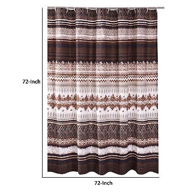 Roca 72 Inch Shower Curtain, Coffee Brown Striped Printing, Button Holes