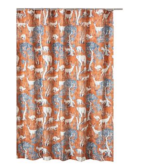 Gin 72 Inch Shower Curtain, Fun Deer and Bears Print, Orange Microfiber