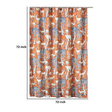 Gin 72 Inch Shower Curtain, Fun Deer and Bears Print, Orange Microfiber