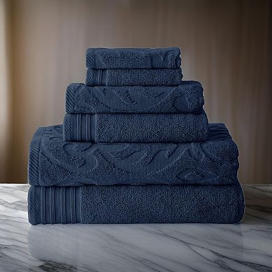 Oya 6 Piece Soft Egyptian Cotton Towel Set, Solid Medallion Pattern