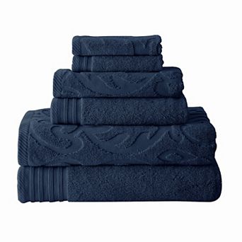 Oya 6 pc Soft Egyptian Cotton Towel Set, Solid Medallion Pattern