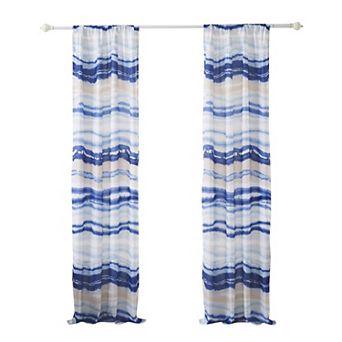 Oda 84 Inch Window Curtains, Microfiber Polyester, Blue Ocean Wave Print
