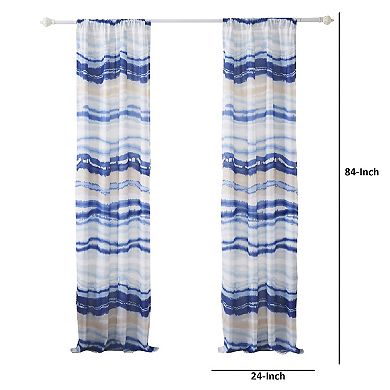 Oda 84 Inch Window Curtains, Microfiber Polyester, Blue Ocean Wave Print