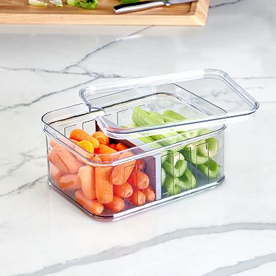 iDesign Small Fridge Organizer Bin with Removable Divider & Lid