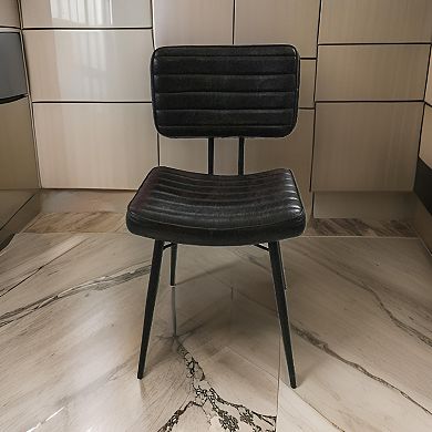 Mia 18 Inch Side Chair, Set of 2, Dyed Espresso Leather, Vertical Tufting