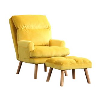 Nina 2 pc Accent Chair and Ottoman Set, Splayed Legs