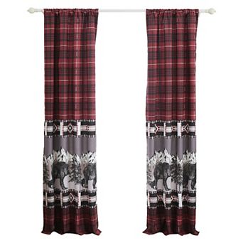 Sofia 84 Inch Bear Panel Curtains, Poly Microfiber, Red and Black Plaid