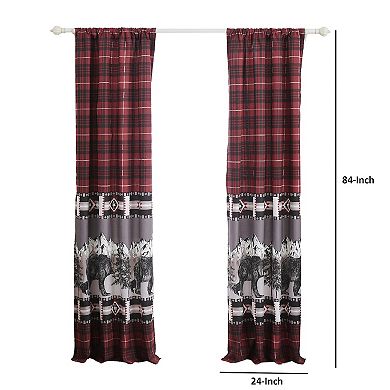 Sofia 84 Inch Bear Panel Curtains, Poly Microfiber, Red and Black Plaid
