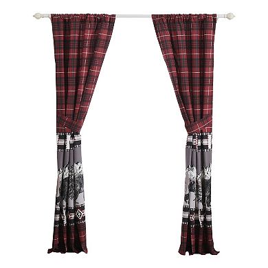 Sofia 84 Inch Bear Panel Curtains, Poly Microfiber, Red and Black Plaid
