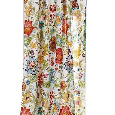 84 Inch Window Panel Curtain, Red and Blue Flowers, Polyester, Back Ties