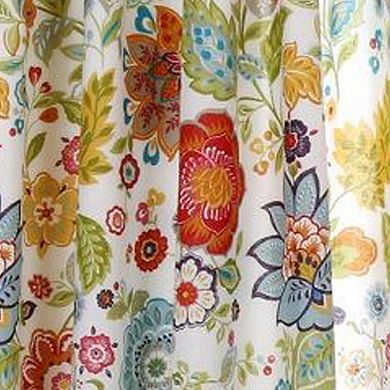84 Inch Window Panel Curtain, Red and Blue Flowers, Polyester, Back Ties