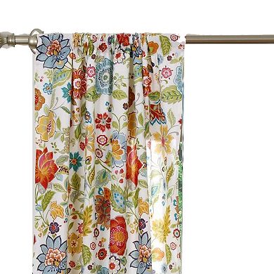 84 Inch Window Panel Curtain, Red and Blue Flowers, Polyester, Back Ties