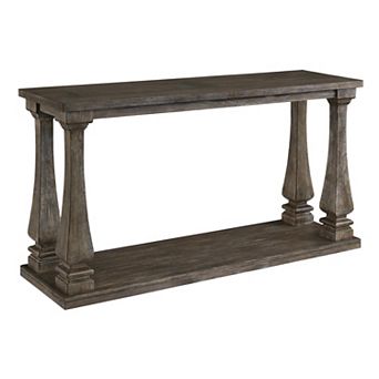 Rectangular Wooden Sofa Table with Square Baluster Legs, Gray